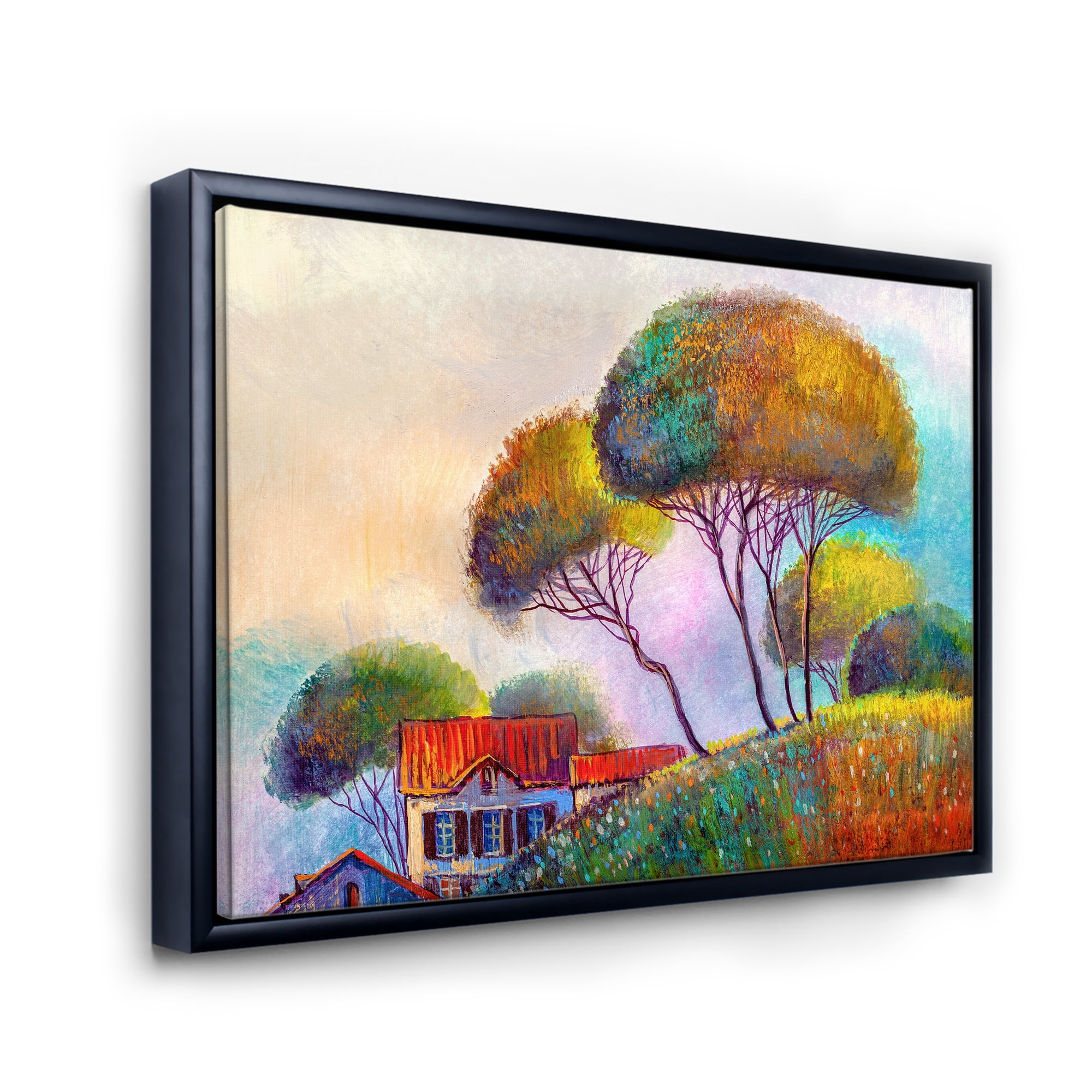 Designart 'Beautiful Village House On A Hot Summer Day' Modern Framed Canvas Wall Art Print