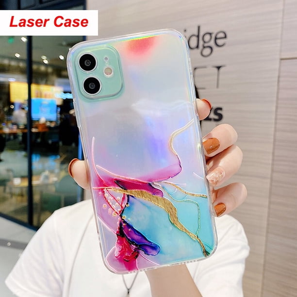 Para iPhone 14 13 12 11 Pro Max Mini XS X XR 7 8 Plus SE3 2020 Funda IMD Laser Bling Marble Funda transparente suave Funda Carcasa Coque Tan Jianjun unisex
