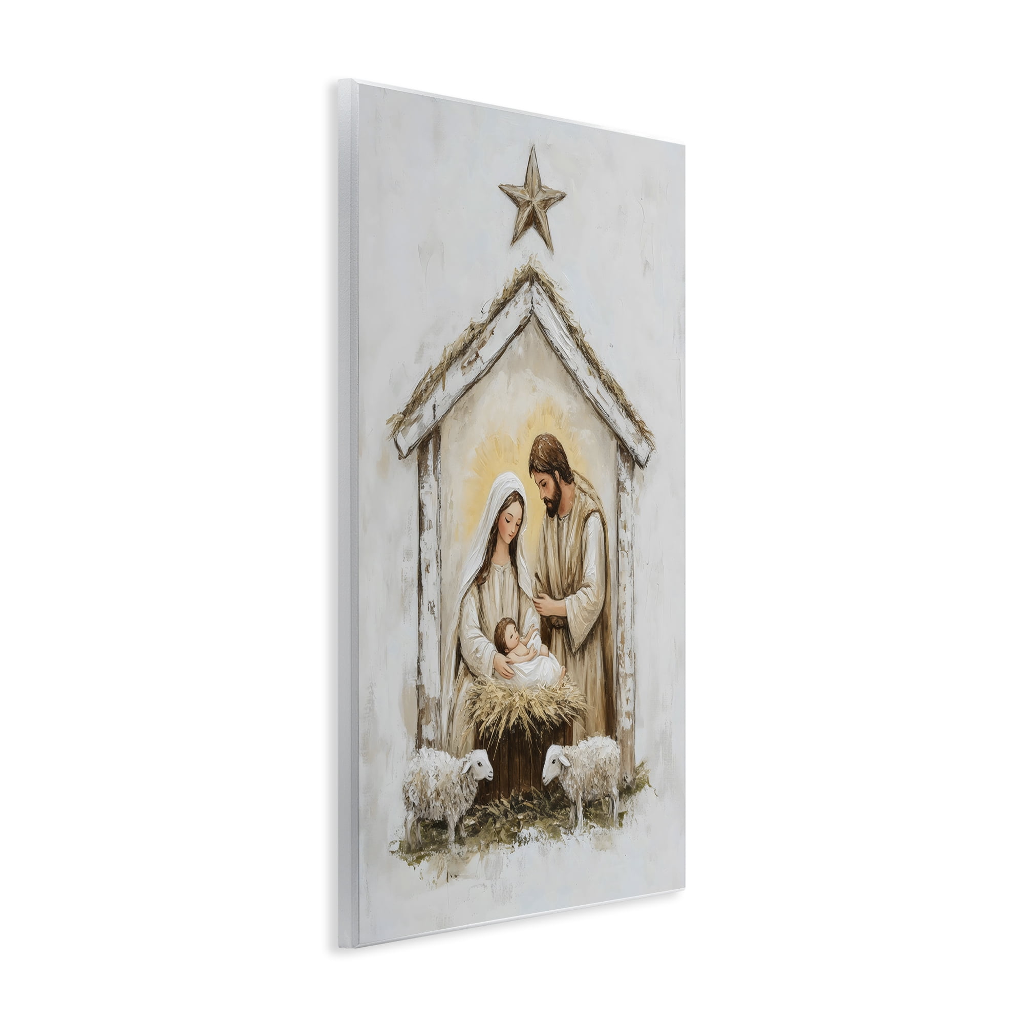 Little Lambs & Nativity Wall Plaque Art, design by Petal Prints Design