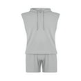 thumbnail image 3 of Men Summer Set Solid Color Sleeveless Hooded Tank Tops Shorts, 3 of 6