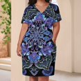 thumbnail image 3 of Intricate Iridescent Floral Mandala Design Summer Sundress for Curve Women Casual Pattern Plus Size V Neck Short Sleeve Loose Fit Oversize Dresses, 3 of 5
