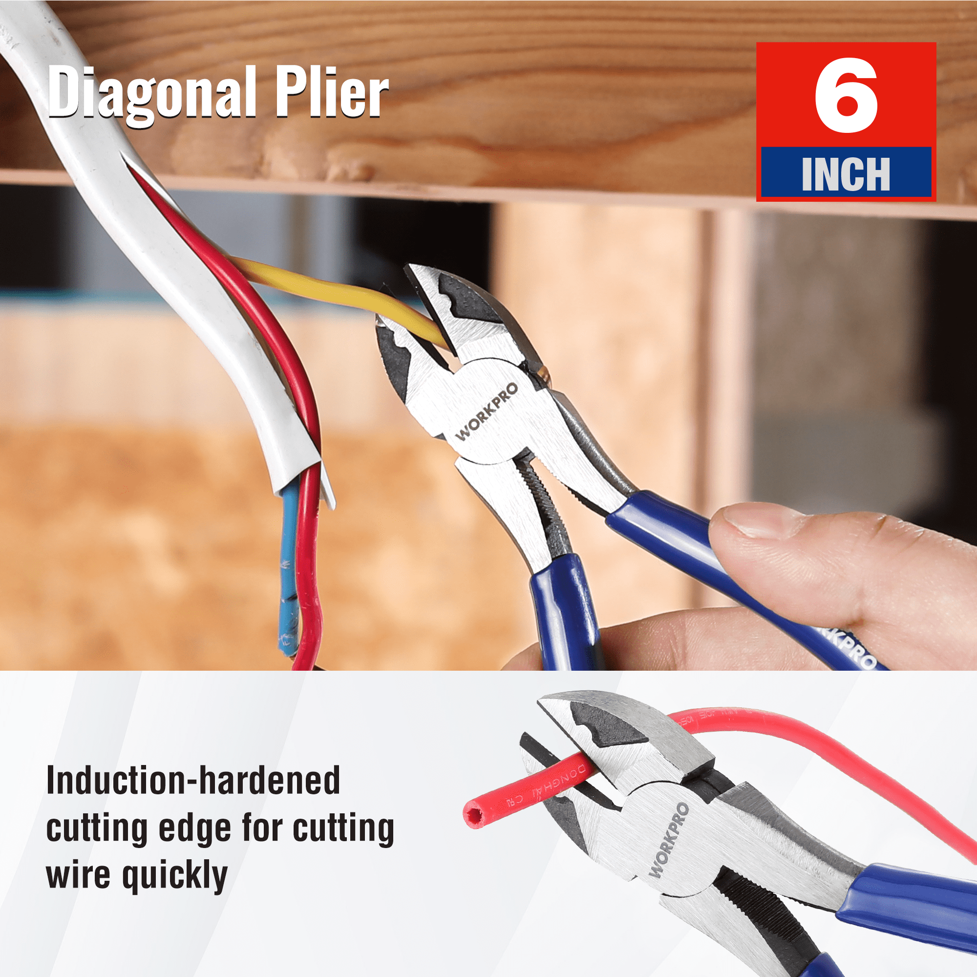 WORKPRO 4-Piece Pliers Tool Kit with Soft Handle Includes 6”Needle Plier,6”Diagonal Plier,8”Slip Joint Plier,8”Groove Plier,for Home Repairing,Plumbing,Electronic Devices & Making Crafts