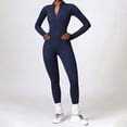 thumbnail image 3 of Women's Solid Color Seamless Yoga Jumpsuit Long Sleeve Trousers Zipper Tight Tracksuit Eyelet Jumpsuit Tall Bodysuit for Women Womens Culottes off The Shoulder Jumpsuits for Women Overall for Woman, 3 of 7