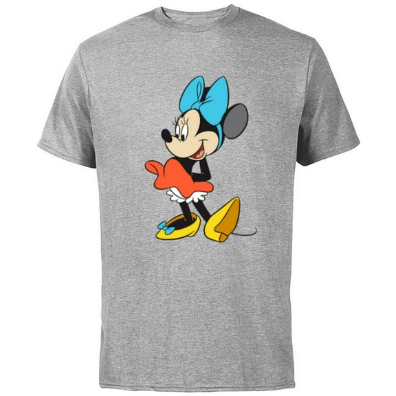 Disney Classic Minnie Mouse with Blue Bow - Short Sleeve Cotton T-Shirt for Adults - Customized-Athletic Heather