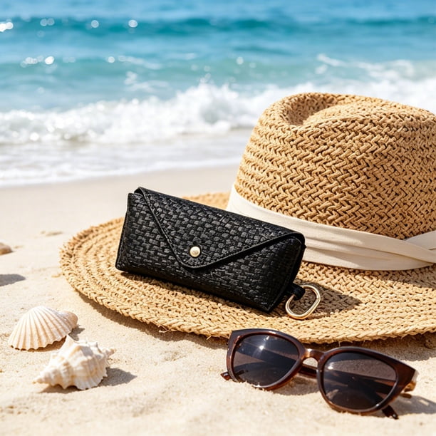 Estuche para Gafas de Piel Sintética con Botón a Presión y Mosquetón Desmontable – Estuche Rígido Texturizado Tejido para Guardar Gafas de Sol, Ideal para Viajes.