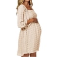 thumbnail image 2 of Women Long Sleeve Maternity Dress Square Neck Swiss Dot Casual Loose Short Dresses, 2 of 7