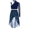 thumbnail image 3 of Nyeemya Kids Girls One Shoulder Long Sleeve Dance Crop Tops with Chiffon Skirt Set Navy Blue 14, 3 of 7