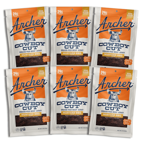 Zero Sugar Mustard BBQ Beef Jerky by Country Archer | 100% Grass-fed, Sugar-free Beef Jerky | Keto, Low Carb, Protein Snacks | 2 Ounce (6 Pack)
