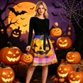 thumbnail image 5 of Women's Halloween Dress Bat Printed Crew Neck Scary Dresses Candy Hepburn Long Sleeve Classic Tea Length Dress with Belt 3XL, 5 of 6