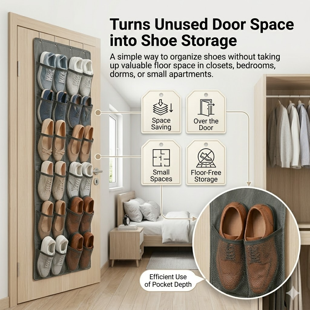 NIUTA Over-the-Door Shoe Organizer with 28 Mesh Pockets photo 5