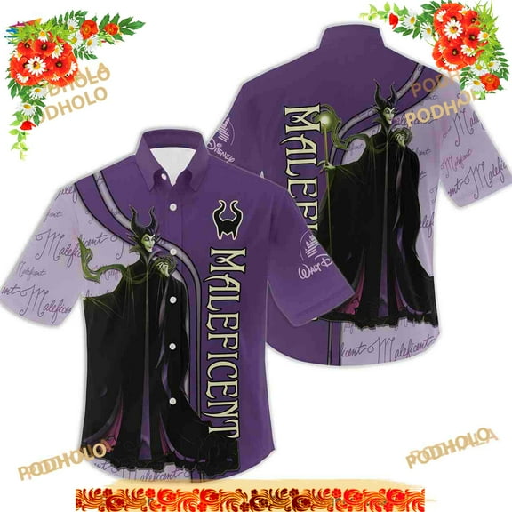 Villian Maleficent Purple Stripes Disney Hawaiian Shirt