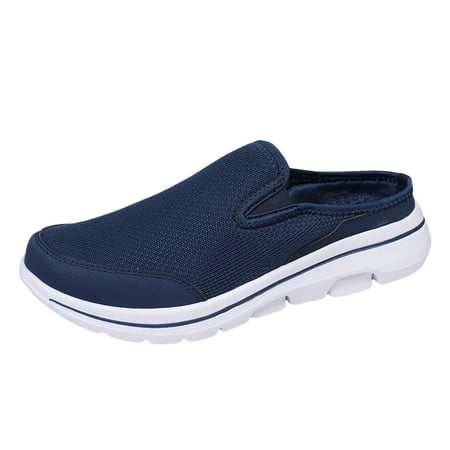 

Krdevn Shoes for Women Walking Shoes Women Couple Casual Solid Colour Wrapped Toe Flyweave Mesh Breathable Half Flip Flops Large Size Casual Shoes -Dark Blue 46