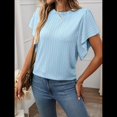thumbnail image 4 of Camisas Formales Informales de Negocios para Mujer, Camisas de Verano, Mangas , Cuello Redondo, Mangas de Hoja de , Trajes 2025 Azul M, 4 of 9