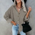 thumbnail image 2 of ZOHIUM Business Casual Outfits for Women Womens COrduroy Button Down Shirt Oversized Blouses Tops Long Sleeve Casual Warm Jacket With Pockets Summer Tops for Women 2037 (Gray,M), 2 of 5