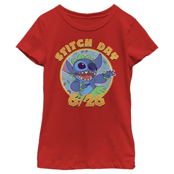 Girl's Lilo & Stitch 626 Anniversary Day Graphic Tee Red Large