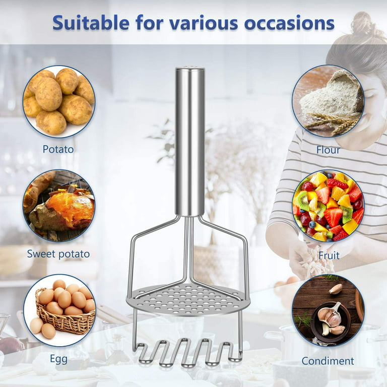 Stainless Steel Potato Masher and Ricer, Dual-Press Design, for Beans, Eggs  and Avocados 