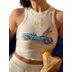 thumbnail image 1 of Lucakuins Mujeres Casual Crop Tops, Cartoon Car Letter Impreso Slim Fit Sin Mangas Chaleco Acanalado, 1 of 9