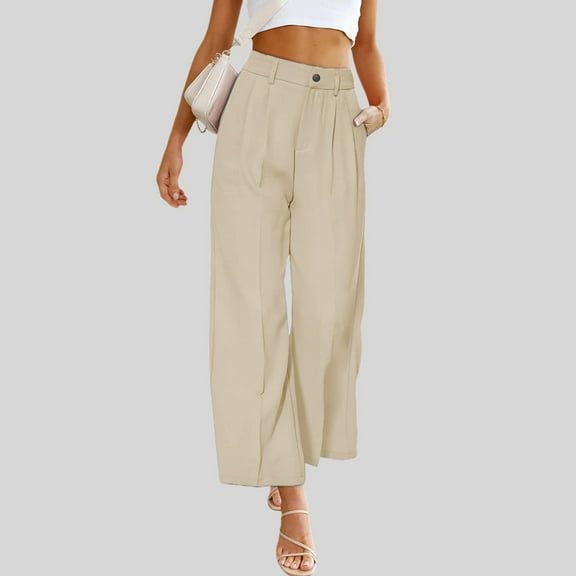 AOOCHASLIY 2023 Women's Pants Fashion Women Summer Casual Loose Pocket Solid Button Zipper Trousers Elastic Waist Pants