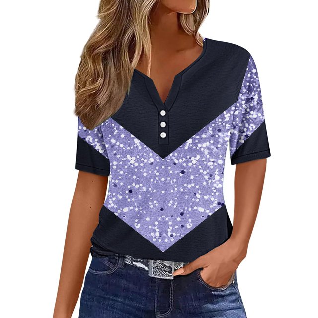 Blouse Décontractée Imprimée à Manches Courtes et Col en V pour Femmes, Vente de Week-End