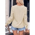 thumbnail image 5 of Solid Color Long Sleeve Shirred Cuff Eyelet Blouse for Women Beige Small, 5 of 5