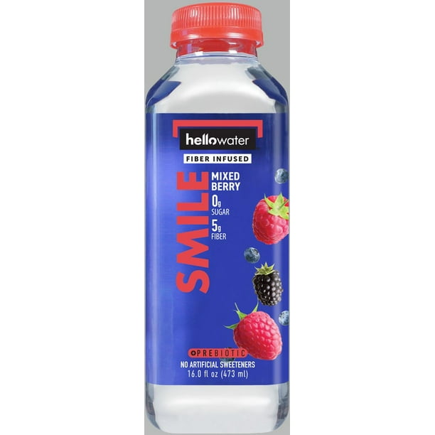 Hellowater SMILE, Mixed Berry Flavored, Prebiotic Fiber Infused Water