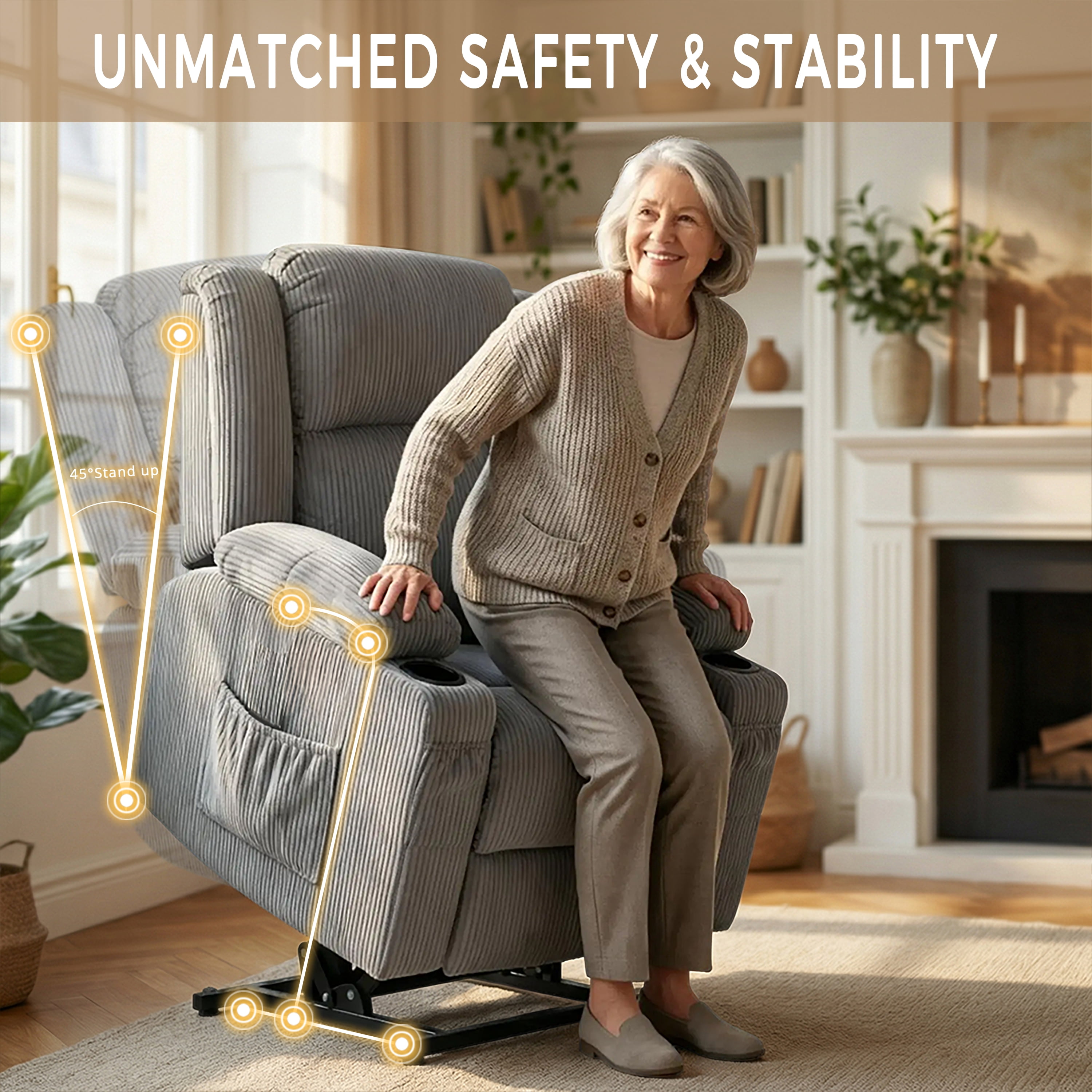 IKAKOS Power Lift Recliner Chair with Massage and Heat, 400 lbs Heavy Duty, Grey