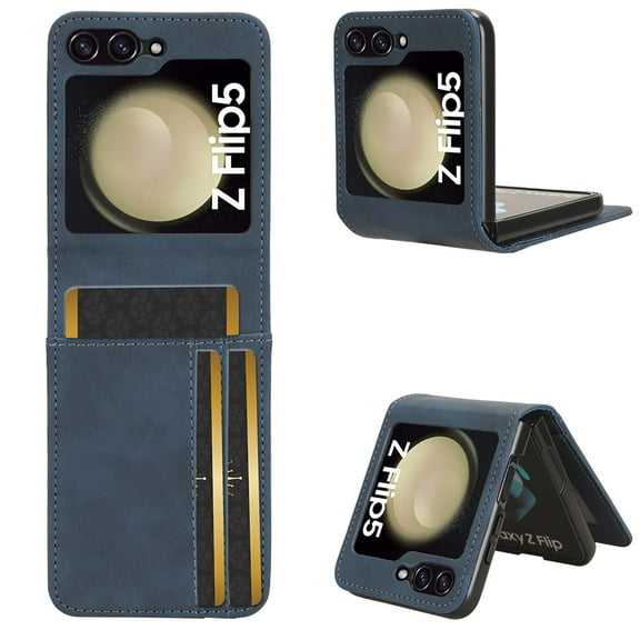 Leather Wallet Case for Samsung Galaxy Z Flip 5 Case,Premium PU Leather with Credit Card Slots Pocket Shockproof Protective Shell Cover for Samsung Z Flip 5 ,Blue