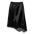 thumbnail image 5 of Jane Wardrobe Elastic Waist Satin Asymmetrical Midi Skirt Women Floral Lace Hem Layered Glossy Acetate Skirt 1PC S-L Plus Size Friendly, 5 of 5