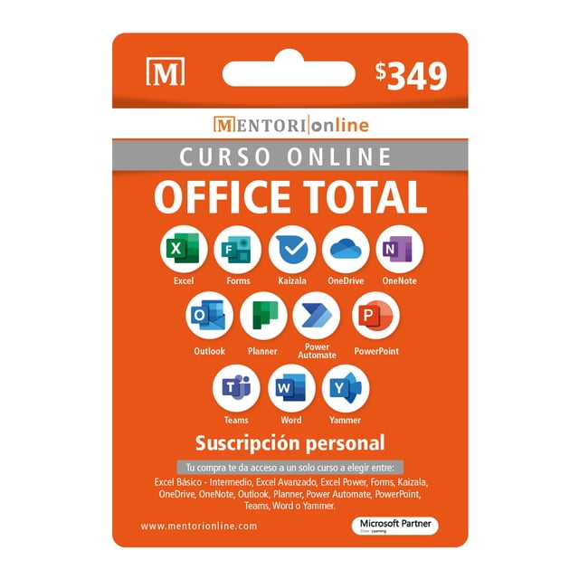 Curso Online Office Total - Microsoft 365 (Word, Excel, PowerPoint, Outlook, Teams, OneDrive, OneNote, Planner, Power Automate, Forms, Kaizala y Yammer) Mentori Online Office Total