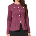 thumbnail image 4 of INSPIRE CHIC Elegant Work Blazer for Women's Collarless Button Down Long Sleeve Peplum Jackets XS Purple, 4 of 6