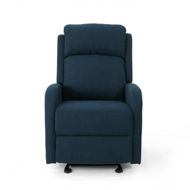 Noble House Jerome Standard Fabric Rocking Recliner, Navy Blue