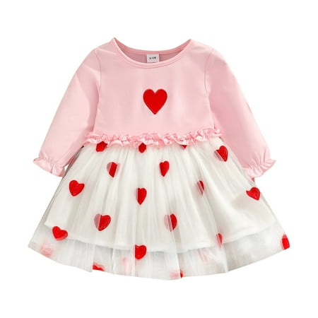 

Fsqjgq Girls Dresses Girls Junior Dresses Toddler Kids Baby Girls Long Sleeve Love Heart Prints Mesh Casual Dress Flower Party Girls Swimsuit Polyester Pink 18M