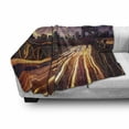 thumbnail image 3 of City Soft Flannel Fleece Blanket, Brooklyn Bridge at Night Car Traffic in New York United States Transport, Cozy Plush for Indoor and Outdoor Use, 70" x 90", Lilac Dark Orange Yellow, by Ambesonne, 3 of 6