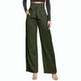 thumbnail image 2 of Women's High Waisted Wide Leg Pants Trousers Slacks with Bow Detail Solid Color Stretchy Flowy Casual Business Work Office Lounge Wear Travel Essentials | Aestivo,Army Green L, 2 of 8