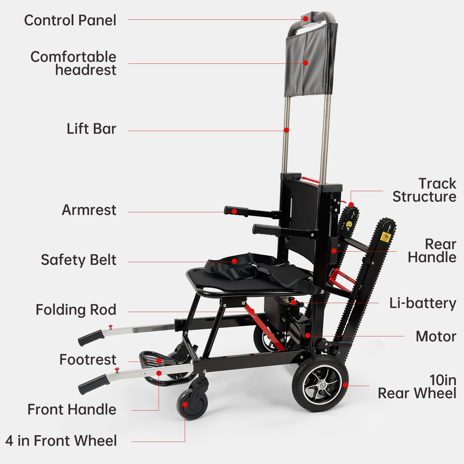 ARTUDATECH Portable Electric Chair Climbing Wheelchair large wheel 440 lb limit,Track Climbing Wheelchair Heavy Duty Assist Track Stair Chair for Adults Seniors