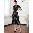 thumbnail image 4 of DARING DIVA Women's Polka Dots Short Sleeve Crew Neck Casual Belted Midi Dress M Black, 4 of 6