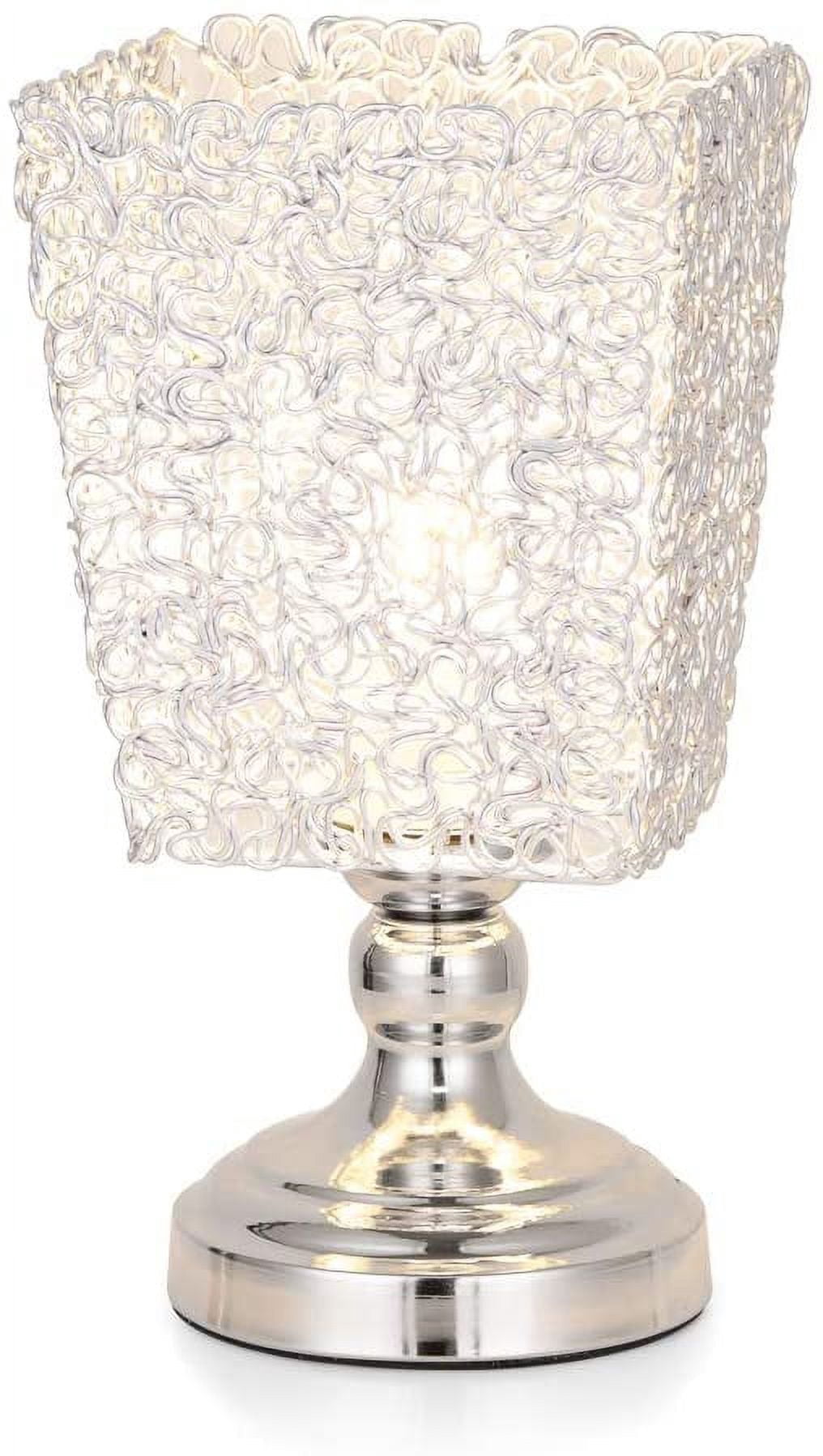 Luxury Bedside Desk Lamp with Metal Wiring Shade, Sliver