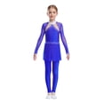 thumbnail image 1 of dPois Combinaison de Danse Intégrale pour Filles avec Strass Manches Longues Patinage Combinaison Extensible Bleu 14, 1 of 7
