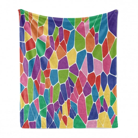 Mosaic Soft Flannel Fleece Throw Blanket, Repetitive Irregular Colorful Cells Cheerful Abstract Pattern Rainbow Tones, Cozy Plush for Indoor and Outdoor Use, 70" x 90", Multicolor, by Ambesonne