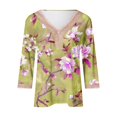 thumbnail image 4 of BangWanChi Womens Summer Tops with Sleeves Women's Summer Printed Pullover V-Neck Lace T-Shirt 3/4 Sleeves Three-quarter Sleeve Top, 4 of 5