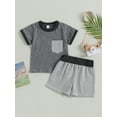 thumbnail image 2 of Bagilaanoe 2pcs Toddler Baby Boy Short Pants Set Contrast Color Short Sleeve Print T-Shirt Tops + Shorts 6M 12M 18M 24M 3T 4T Kids Casual Summer Outfits, 2 of 8