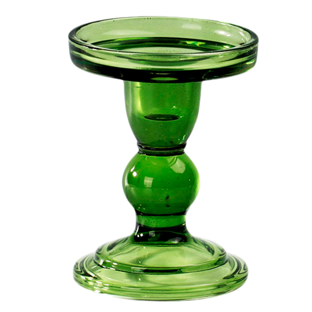 Retro Candlestick Dark Green Glass Candle Holder Spiral Pattern Candle