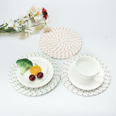 Set Of 3 Roud Cotton Thread Weave Place Mats Coasters 7 Dia