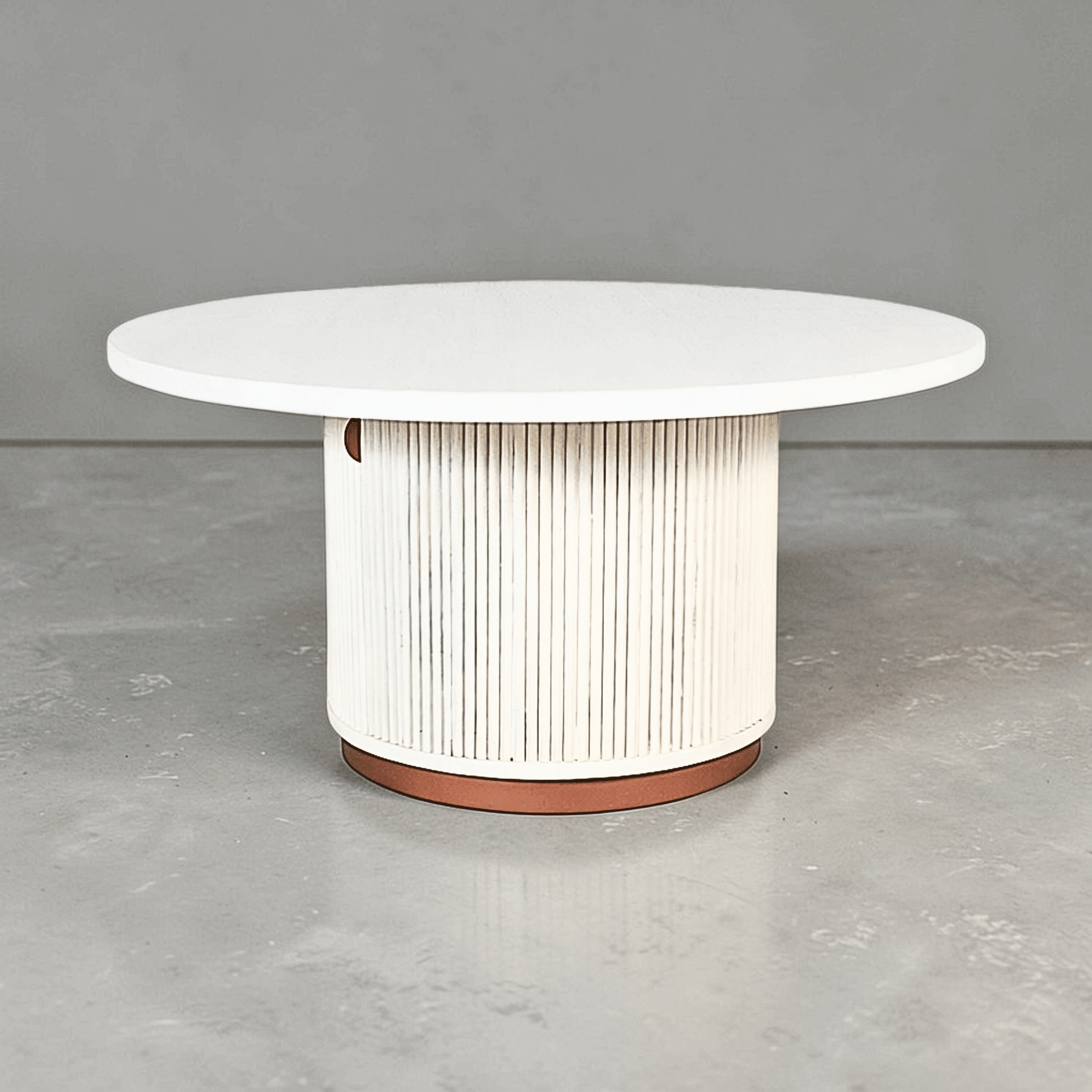 Better Wood & Home Fluted Round Solid Wood Coffee Table with Storage, Creamy White