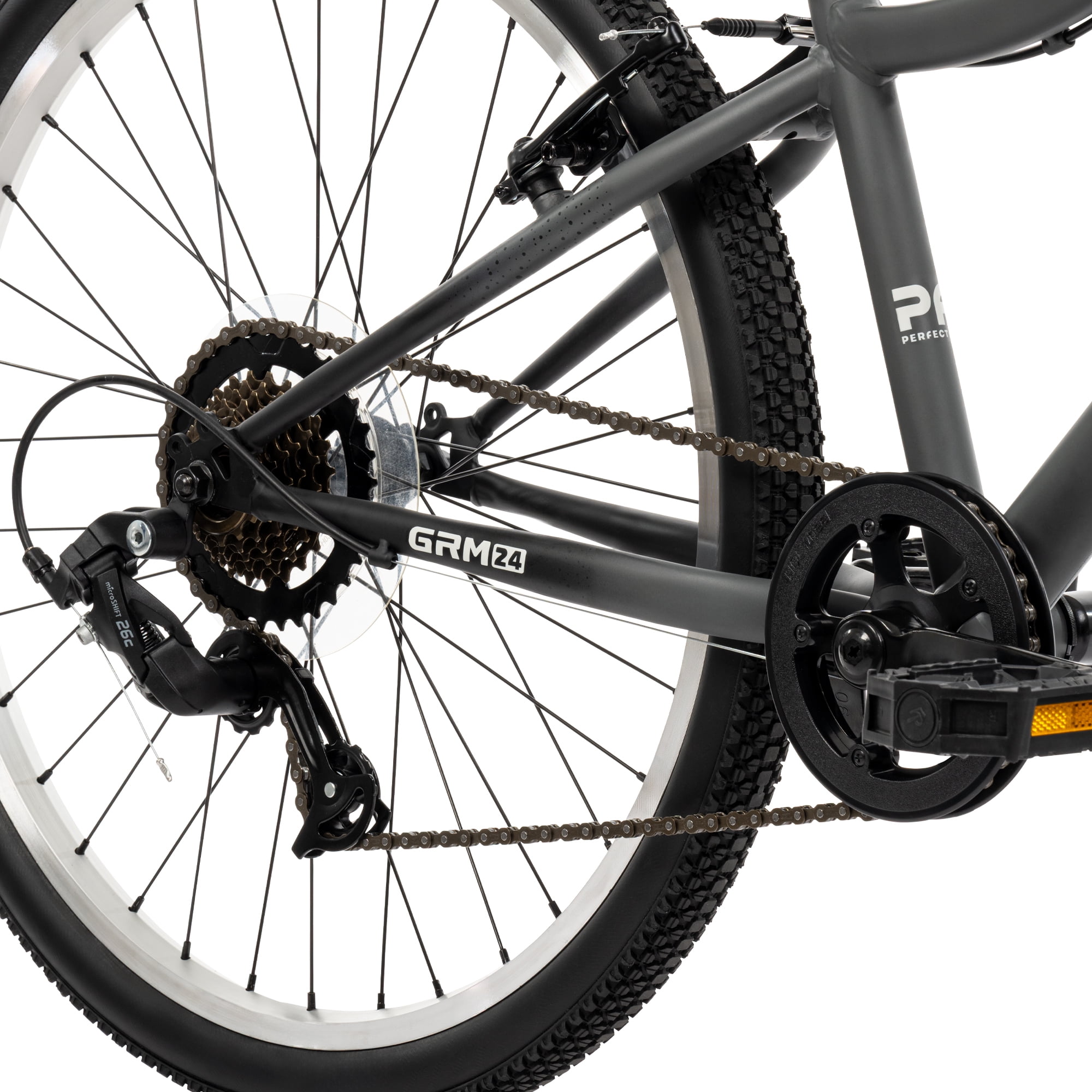 Huffy 24-Inch GRM Kids’ Bike, 7-Speed Drivetrain for Varying Terrain, Perfect Fit Frame, Dual Braking System for Confident Control, Fits Riders 49"–58" Tall, Ages 10+, Cool Gray