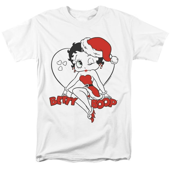Betty Boop Christmas Heart Unisex Adult T Shirt, White, 2X-Large