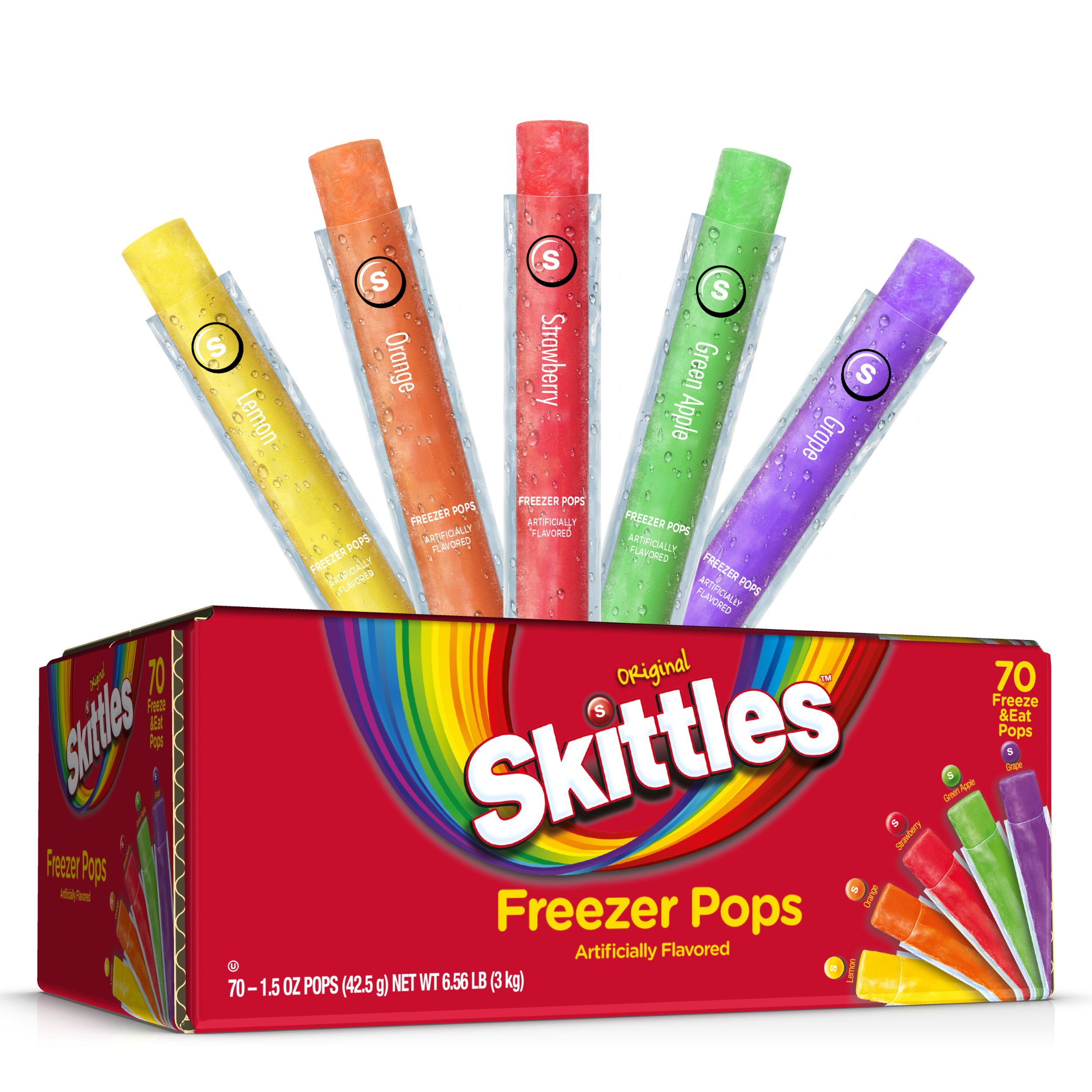 (3 pack) Skittles Variety Pack Freezer Pops, Gluten Free Ice Pops, 1.5 oz, 70 Count