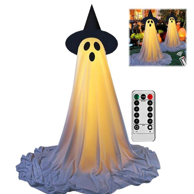 Décorations d'Halloween Extérieures, 2 Packs Fantôme Lumineux Décorations Extérieures Intérieures avec Télécommande Guirlandes Lumineuses LED, Décorations d'Halloween Fantôme Décor Extérieur pour Cours Porches Jardins Pelouse Fête