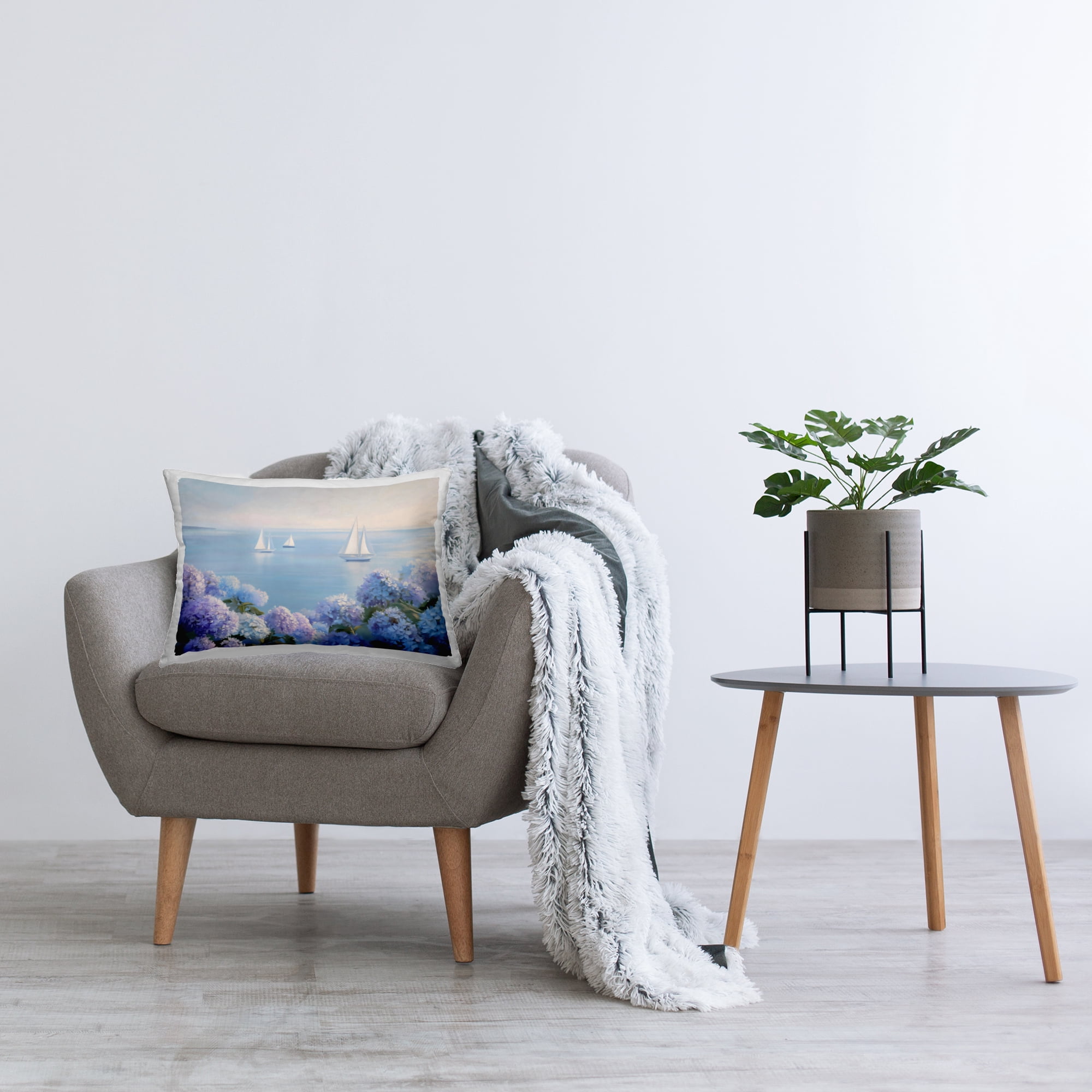 Stupell Industries Sailboats & Hydrangeas at Sea Decorative Printed Throw Pillow, design by LSR Design Studio, 14 x 7 x 20