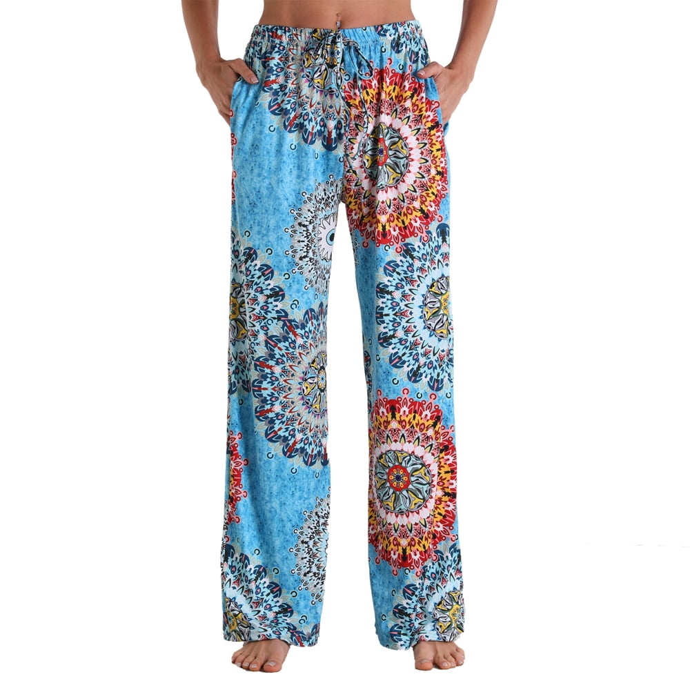Women's Comfy Casual Pajama Pants Floral Print Drawstring Pocketed Palazzo  Lounge Pants Wide Leg Loose - Walmart.com